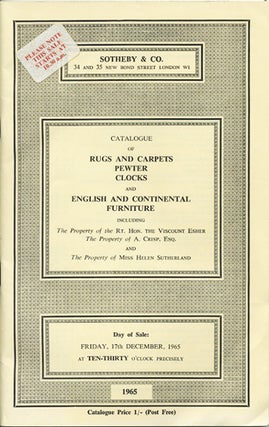 Item #39069 Catalogue of Rugs and Carpets, English and Continental Pewter and Brass Alms Dishes,...