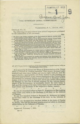 Item #39511 The Isthmian Canal Commission. Circular No. 51. Washington, D.C. June 30, 1913....