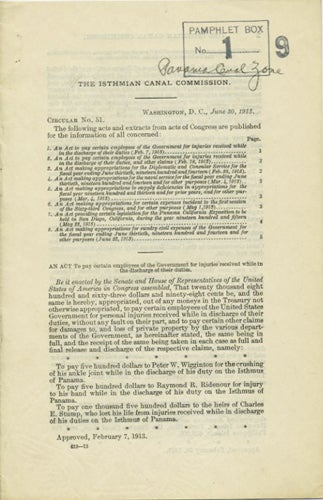 Item #39511 The Isthmian Canal Commission. Circular No. 51. Washington, D.C. June 30, 1913. Isthmian Canal Commission.