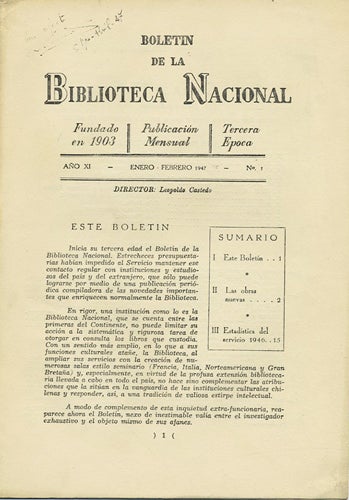 Item #39683 Boletin de la Biblioteca Nacional. Año IX. Nos. 1, 2, 3, 4-5. Enero - Febrero, Marzo, Abril, Mayo-Junio 1947. [Four Volumes]. Leopoldo Castedo, dir.