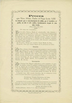 Item #39734 Preces que Ntro. SSmo. Padre el Papa León XIII ha ordenado que se recen diariamente...