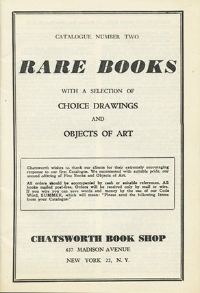 Item #39804 Rare Books with a Selection of Choice Drawings and Objects of Art. Catalogue Number...