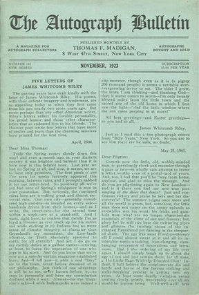 Item #39829 The Autograph Bulletin. Number 145, New Series. November, 1923. Thomas F. Madigan