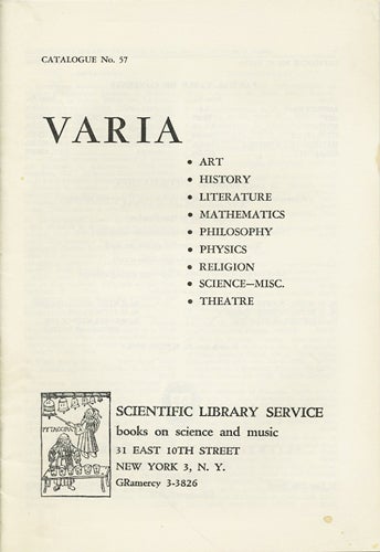 Orlinick, S. - Varia. Art. History. Literature. Mathematics. Philosophy. Physics. Religion. Science - Misc. Theatre. Catalogue No. 57