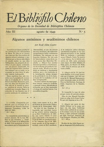 Item #39876 El Bibliófilo Chileno. Organo de la Sociedad de Biblófilos Chilenos. Año III agosto de 1949, No. 5 [with] Año IV agosto de 1950, No. 6 [Two Volumes]. Sociedad de Bibliófilos Chilenos.