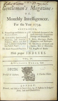 Item #40153 The Gentleman's Magazine: or, Monthly Intelligencer. For the Year 1734. Sylvanus Urban