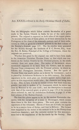 Item #40661 "Grant to the Early Christian Church of India," [from] Journal of the Royal Asiatic...
