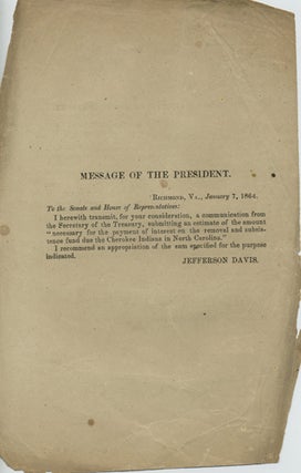 Item #40972 [Caption Title] Message of the President. Jefferson. Memminger Davis, Christopher...