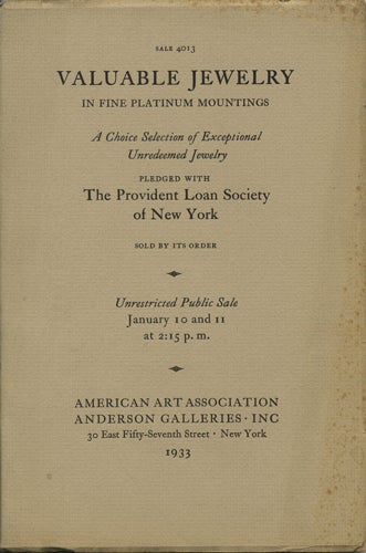 Item #41177 Diamond Jewelry. Fine Stones of Varied Cut Set in Handsome Mountings. Sale 4013. January 10 and 11, 1933. Anderson Galleries American Art Association.