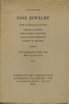 Item #41180 Diamond jewelry; pearl necklaces. Sale no. 4097. March 31, 1934. Anderson Galleries...