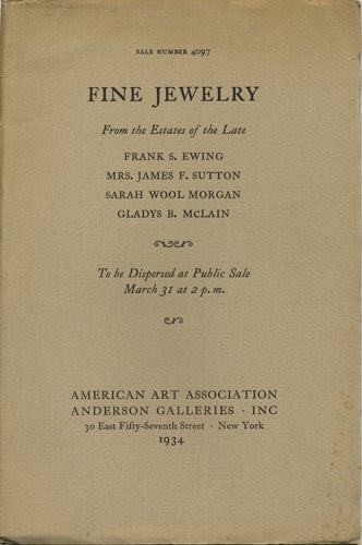 Item #41180 Diamond jewelry; pearl necklaces. Sale no. 4097. March 31, 1934. Anderson Galleries American Art Association.