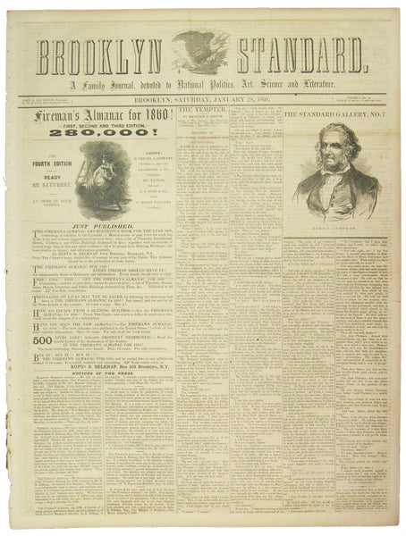 Item #41316 Brooklyn Standard. A Family Journal Devoted to National Politics, Art, Science and Literature. Saturday, January 28, 1860. Vol. I, No. 14. James Del Vecchio, ed.