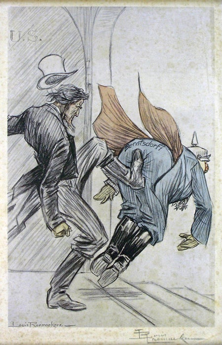 Item #41531 [Untitled World War I Lithograph known as 'De schop' or 'Et de deux'.]. Louis Raemaekers.