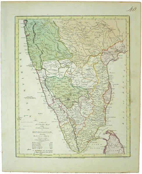 Item #41792 A New and Accurate map of the Southern Provinces of Hindoostan, showing The Territories ceded by Tippoo Saib, to the Different Powers. Robert Wilkinson.