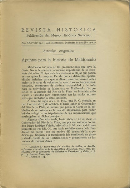 Item #42141 Revista Historica. Año XXXVI, T. XIII. Diciembre de 1942. Nos. 38 y 39. Uruguay, Archivo Histórico Nacional.
