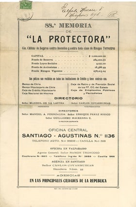Item #42190 88.a Memoria de "La Protectora" Cia [Compañia] Chilena de Seguros contra incendios ...