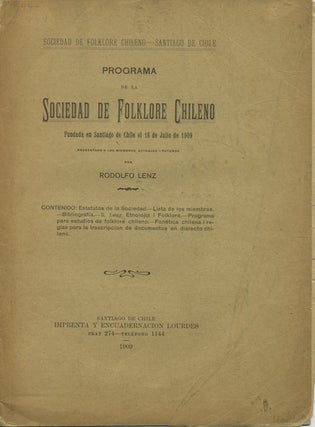 Item #42229 Programa de la Sociedad de Folklore Chileno. Fundada en Santiago de Chile el 18 de...