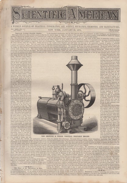 Item #42274 Scientific American. A Weekly Journal of Practical Information, Art, Science, Mechanics, Chemistry, and Manufactures. Vol. XXIV. No. 5. January 28, 1871. O. D. Munn, S H. Wales, eds A E. Beach.