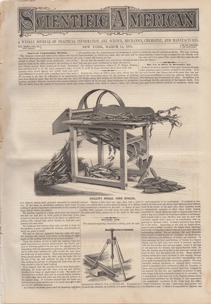 Item #42280 Scientific American. A Weekly Journal of Practical Information, Art, Science, Mechanics, Chemistry, and Manufactures. Vol. XXIV. No. 11. March 11, 1871. O. D. Munn, S H. Wales, eds A E. Beach.