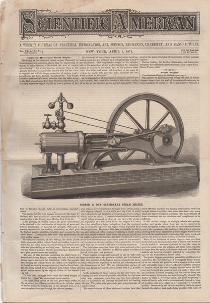 Item #42283 Scientific American. A Weekly Journal of Practical Information, Art, Science, Mechanics, Chemistry, and Manufactures. Vol. XXIV. No. 14. April 1, 1871. O. D. Munn, S H. Wales, eds A E. Beach.