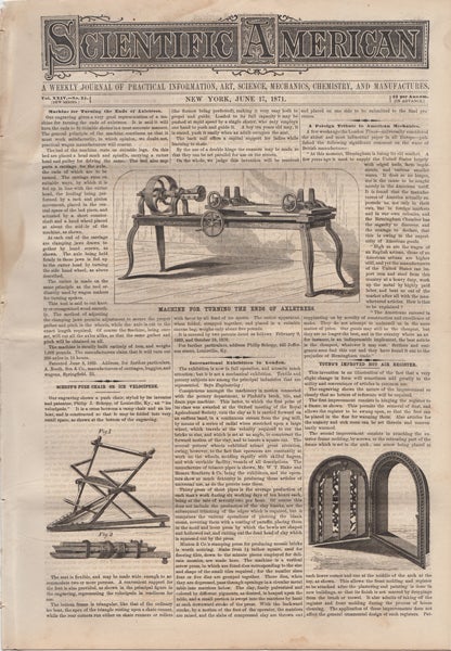 Item #42294 Scientific American. A Weekly Journal of Practical Information, Art, Science, Mechanics, Chemistry, and Manufactures. Vol. XXIV. No. 25. June 17, 1871. O. D. Munn, A. E. Beach, eds.