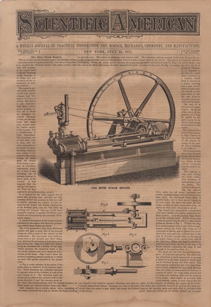 Item #42299 Scientific American. A Weekly Journal of Practical Information, Art, Science, Mechanics, Chemistry, and Manufactures. Vol. XXV. No. 4. July 22, 1871. O. D. Munn, A. E. Beach, eds.