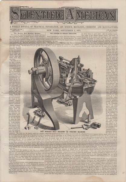 Item #42305 Scientific American. A Weekly Journal of Practical Information, Art, Science, Mechanics, Chemistry, and Manufactures. Vol. XXV. No. 10. September 2, 1871. O. D. Munn, A. E. Beach, eds.