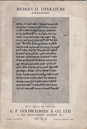 Item #42636 Mediaeval Literature, Bibliography. List No. 23. E. P. Goldschmidt