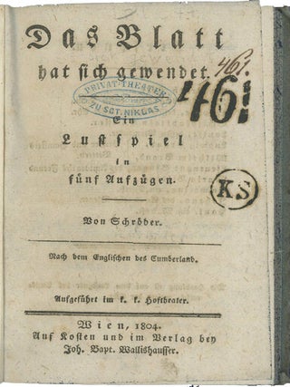 Item #42971 Das Blatt hat sich gewendet. Ein Lustspiel in fünf Aufzügen. Friedrich Ludwig...