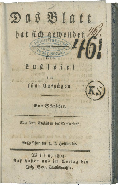 Item #42971 Das Blatt hat sich gewendet. Ein Lustspiel in fünf Aufzügen. Friedrich Ludwig Schröder, Richard Cumberland.