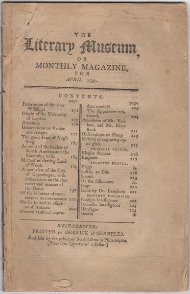 Item #43045 The Literary Museum, or Monthly Magazine, for April 1797. American Periodicals.