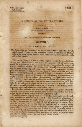 Item #43119 In Senate of the United States, June 3, 1836. Read and Ordered to be Printed. Mr....
