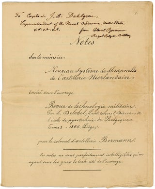 Item #43268 [Printed Manuscript Signed]: Surle mémoire: "Nouveau système de Shrapnells de...