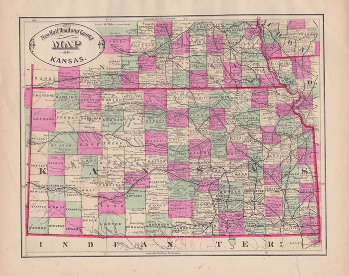 Item #43521 New Rail Road and County Map of Kansas. George F. Cram.