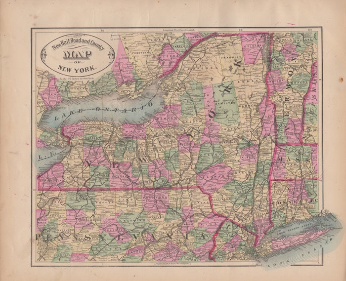 Item #43527 New Rail Road and County Map of New York. George F. Cram.