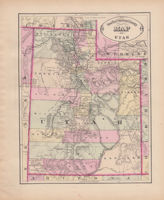 Item #43531 New Rail Road and County Map of Utah. George F. Cram.