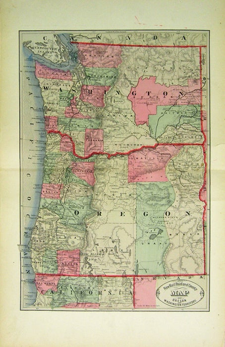 Item #43539 New Rail Road and County Map of Oregon and Washington Territory. George F. Cram.