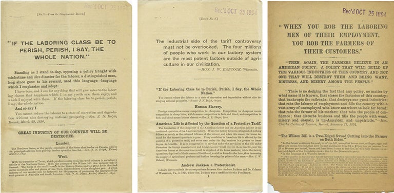 Item #43553 [Three Pamphlets Issues by the Republican Congressional Campaign Committee on Free Trade]. Republican Party. Free Trade. Election of 1894.