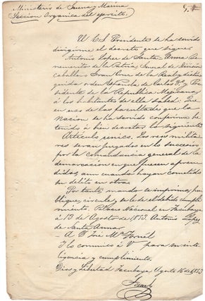 Archive of 47 Mexican Manuscript and Printed Documents -Laws, Decrees, Circulars- from the Ministry of War and Navy: June - December 1853.