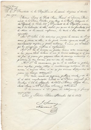 Archive of 47 Mexican Manuscript and Printed Documents -Laws, Decrees, Circulars- from the Ministry of War and Navy: June - December 1853.