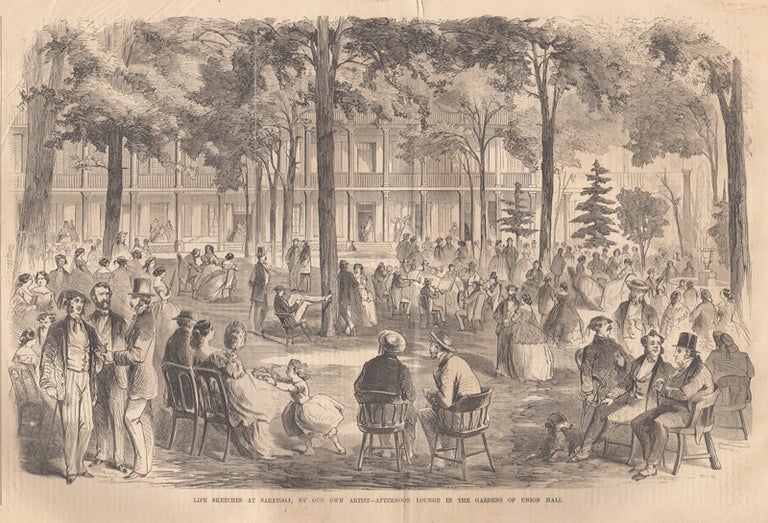 Item #43625 "Records of Saratoga" [and] "Life Sketches at Saratoga" [in] Frank Leslie's Illustrated Newspaper. No. 195 Vol. VIII. August 27, 1859. Frank. Edmonds Leslie, artist, C.