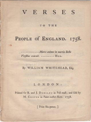Item #43627 Verses to the People of England. 1758. William Whitehead