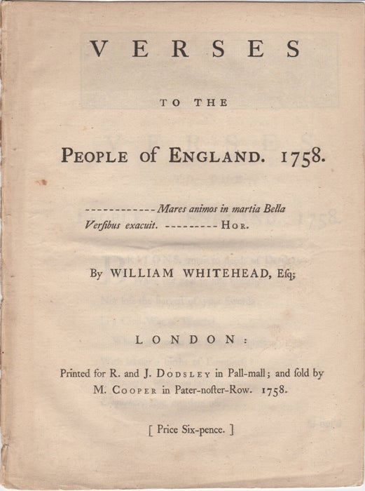 Item #43627 Verses to the People of England. 1758. William Whitehead.
