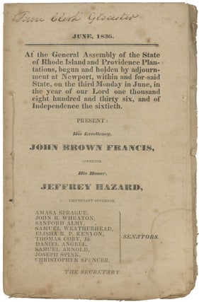 Item #43732 June, 1836. At the General Assembly of the State of Rhode Island and Providence...