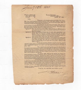 Item #43812 Circular to collectors, naval officers, and surveyors. Treasury Department,...