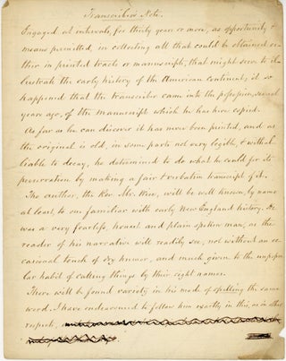 [Manuscript Copy] A Narrative of the Expedition sent by the Colony of Massachusetts Bay in the Year 1690, against Canada; with the Causes of its Failure to take Quebec. By the Rev. John Wise, Minister of God's Word at Chebucto, and one of the Chaplains in the Expedition.... Transcribed from the original manuscript by [Francis...L. H?].