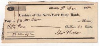 Item #44097 [Autograph] Signed Check of Charles D. Cooper, the New York Politician who Spurred...