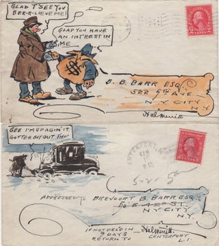 Item #44173 [Two Illustrated Envelopes] Vaudeville Illustrator Decorates His Correspondence to...