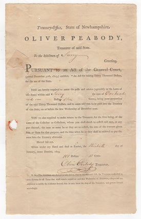 Item #44181 [Printed Document Completed and Signed in Manuscript] Treasury-office, State of...