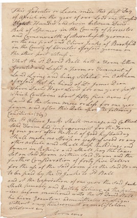 Item #44231 [Manuscript Indenture Signed] Lease for Land in Worcester County, Massachusetts,...